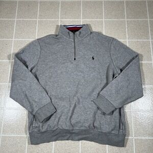 Polo Ralph Lauren 1/4 Quarter Zip Pullover Mens XL Gray Pony Blue Sweatshirt
